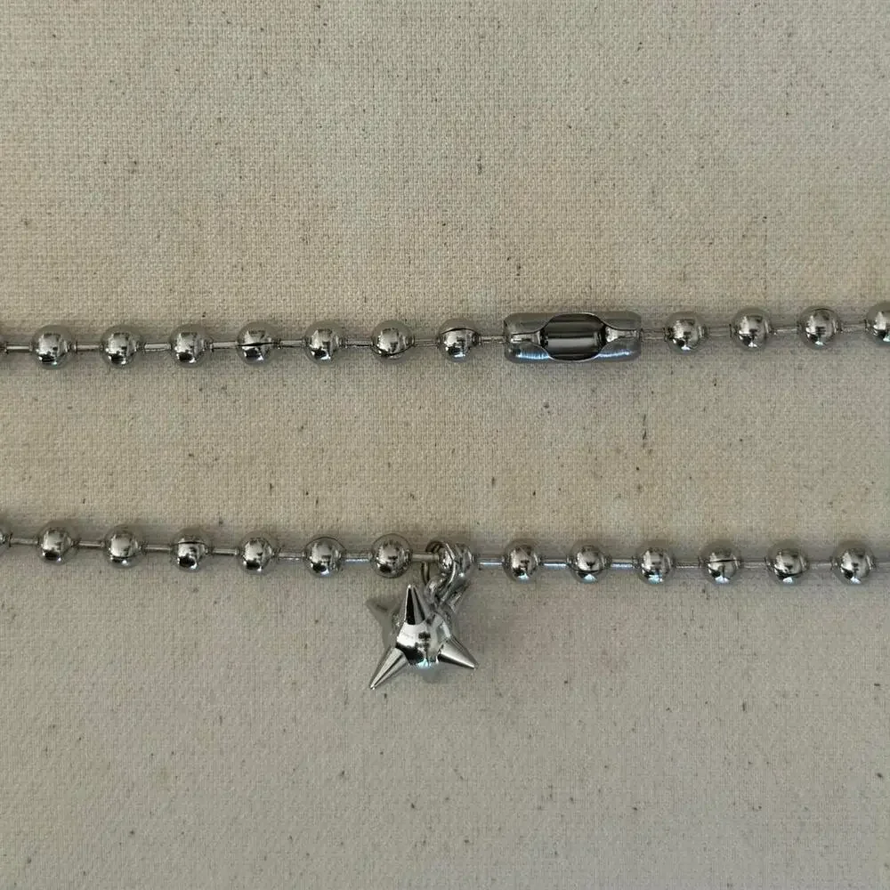 y2k 2000s silver bead pendant barbed ball pendant chain necklace